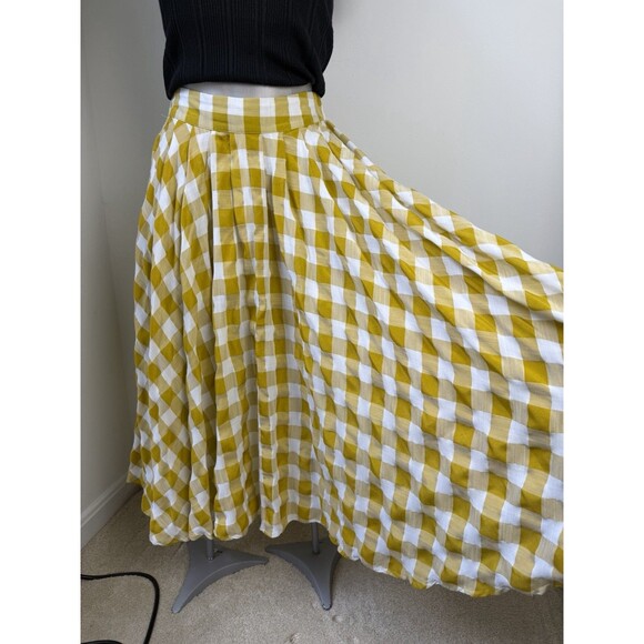 Mable Dresses & Skirts - MABLE Plaid Gingham Skirt Flared Size Medium Checkered Picnic Yellow White